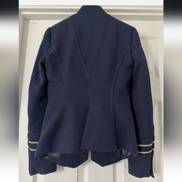 Zara Navy Blue Gold Embroidery Military Blogger Jacket Blazer XS - Picture 5 of 14